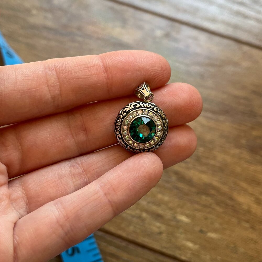 Stunning *Deep Green* Sparkly Pendant | Big Slytherin Energy | Sterling Silver - Picture 3 of 10